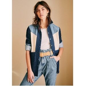Sezane Will Jacket in Denim Patchwork, XS